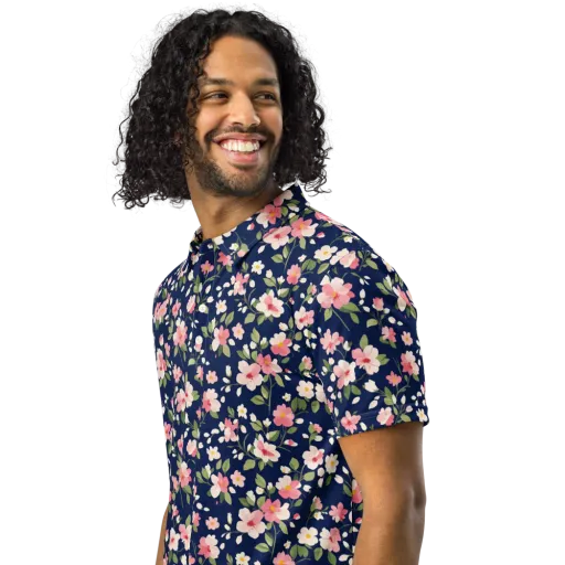 Midnight Blossom on a Men's Slim Fit Polo Shirt
