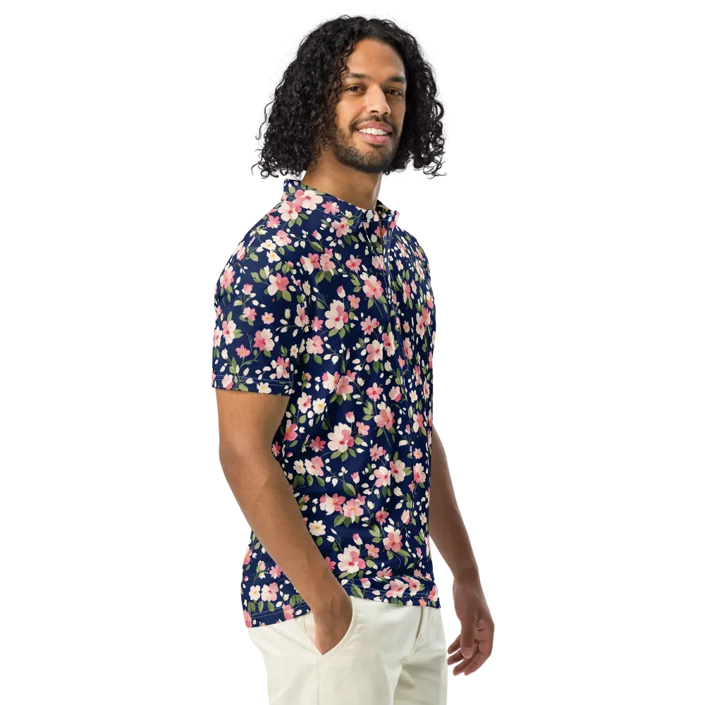Midnight Blossom on Men's Slim Fit Polo Shirt — Right Front