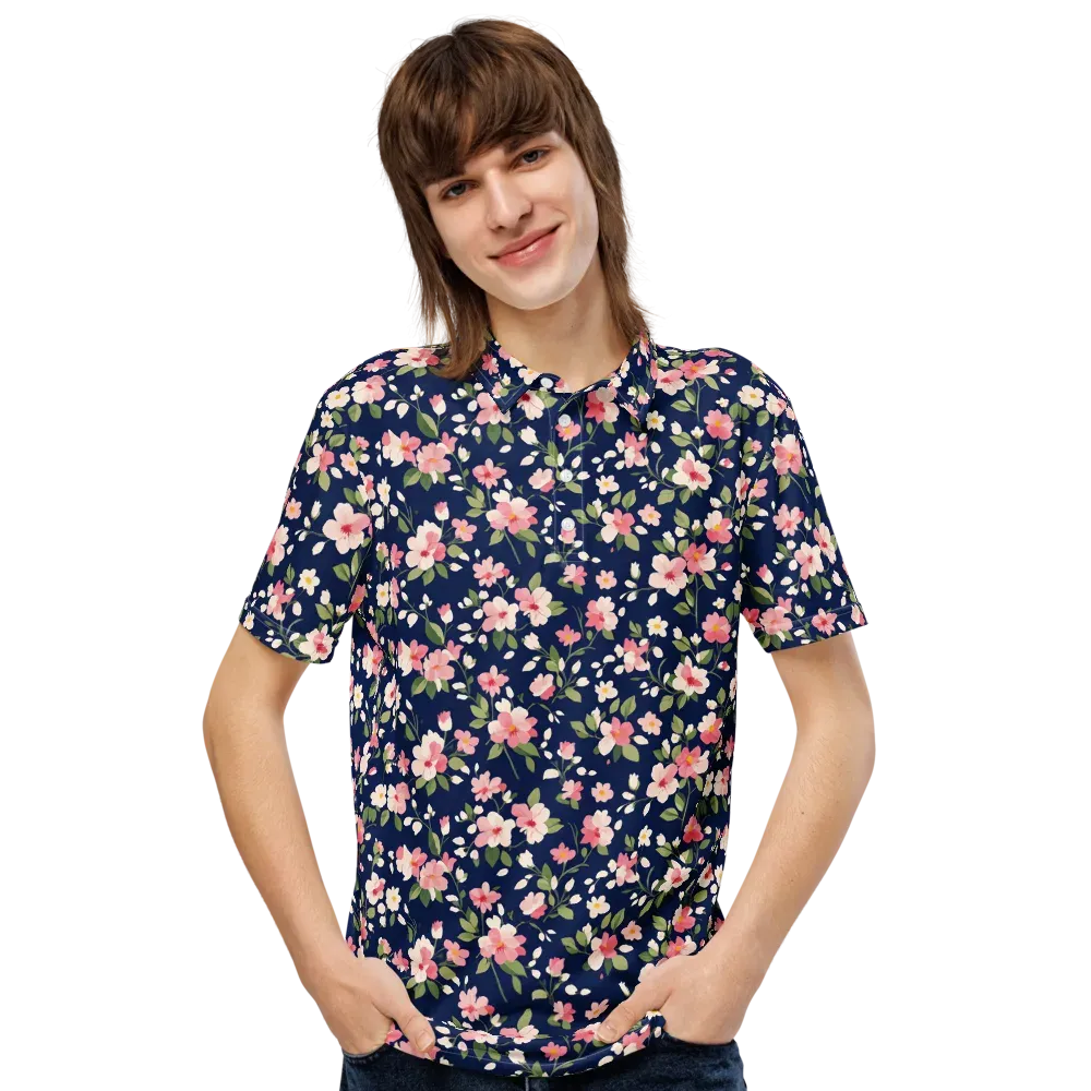Midnight Blossom on Men's Slim Fit Polo Shirt — Front