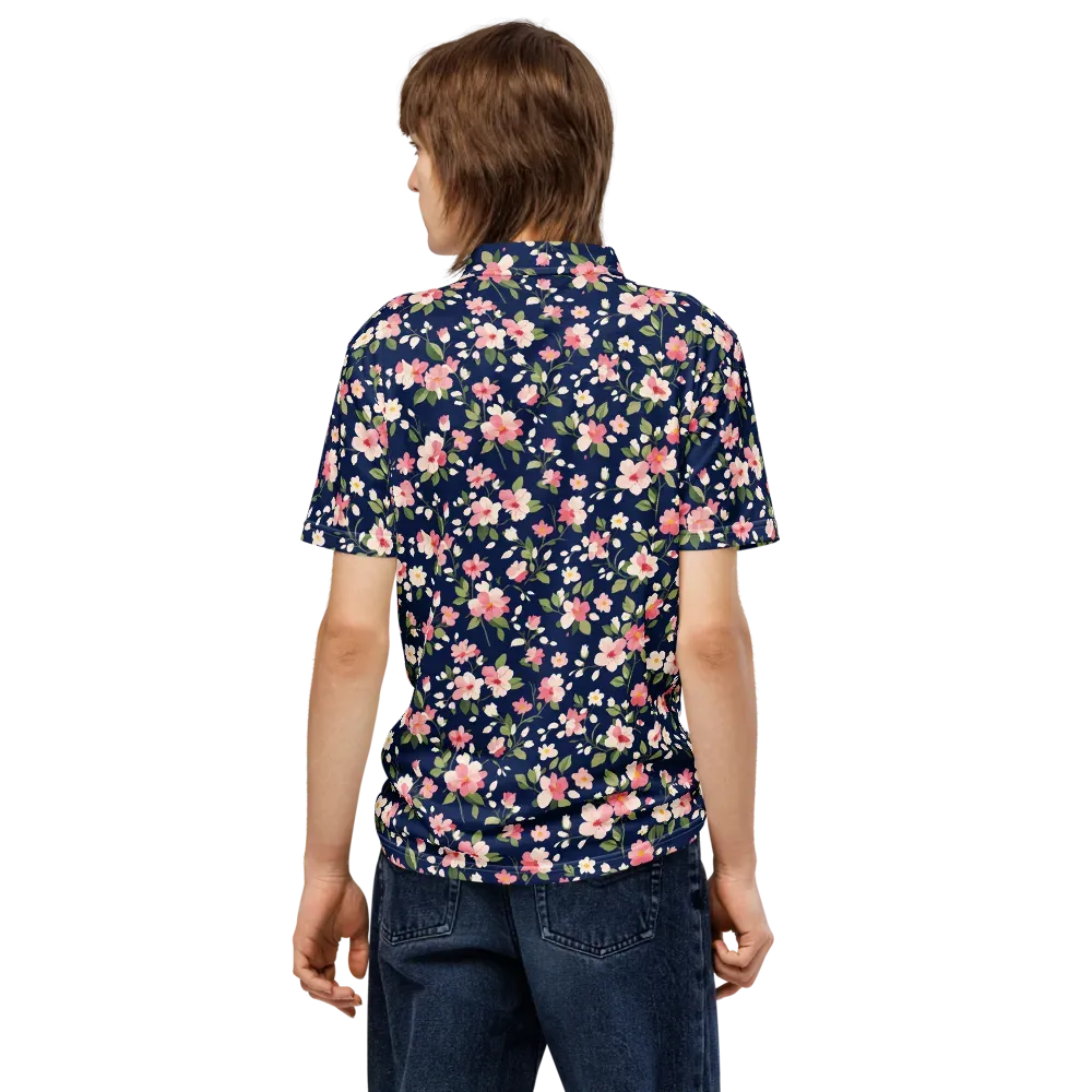 Midnight Blossom on Men's Slim Fit Polo Shirt — Back