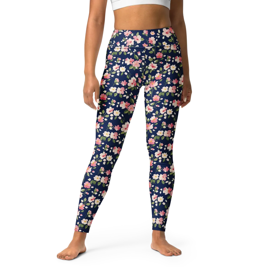 Midnight Blossom on Yoga Leggings — Front