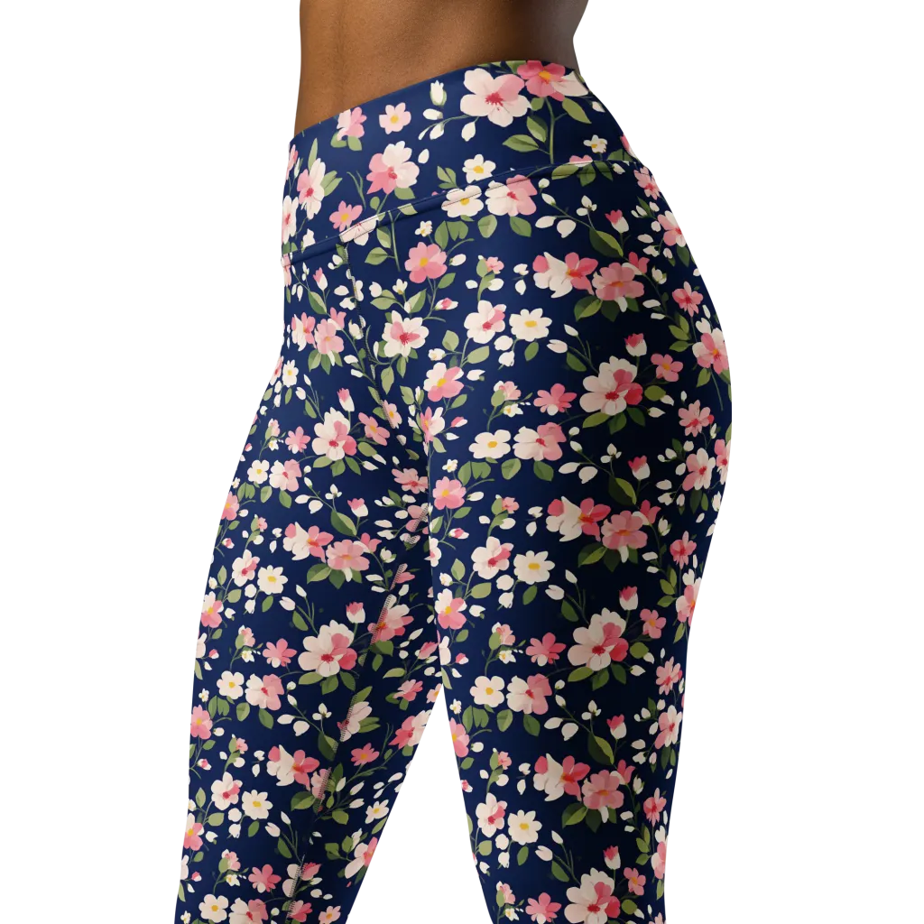 Midnight Blossom on Yoga Leggings — Left Front