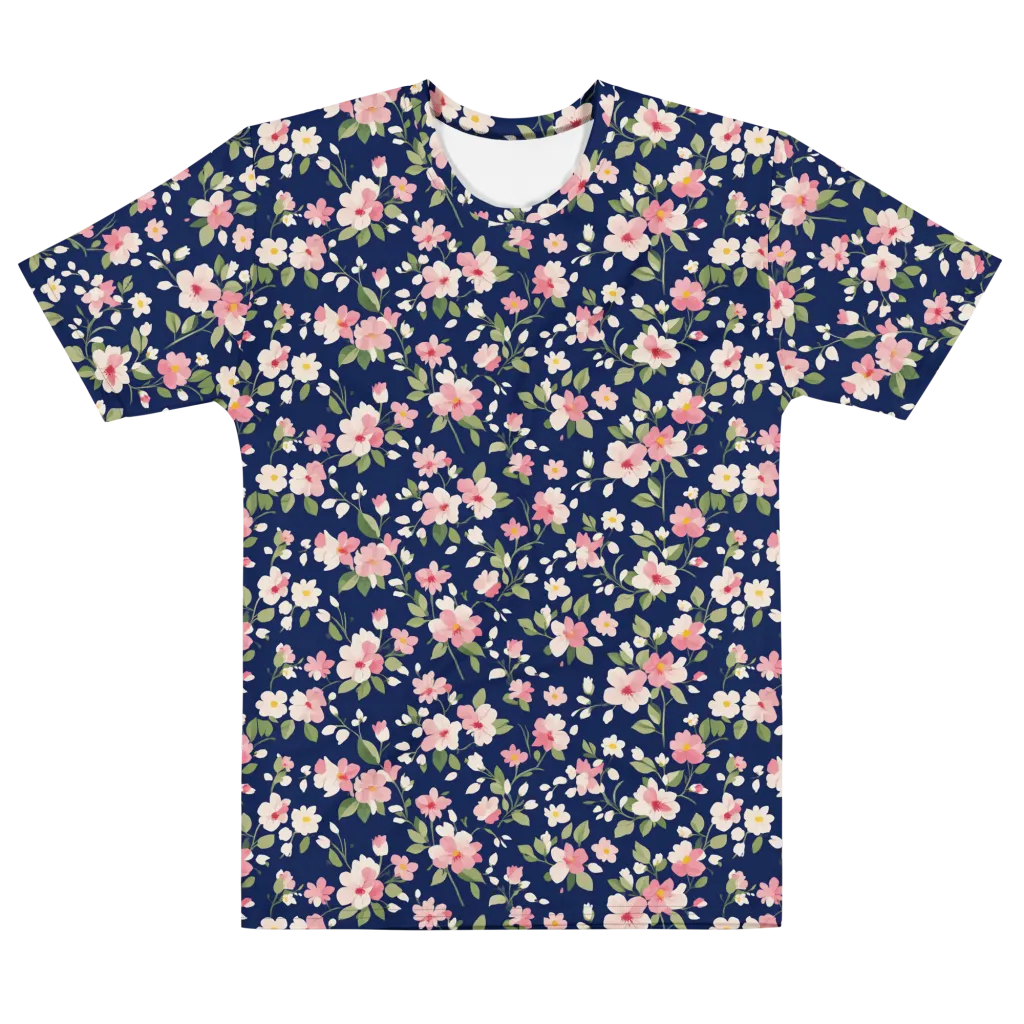 Midnight Blossom on Men's Cotton Crew Neck T-Shirt — Front