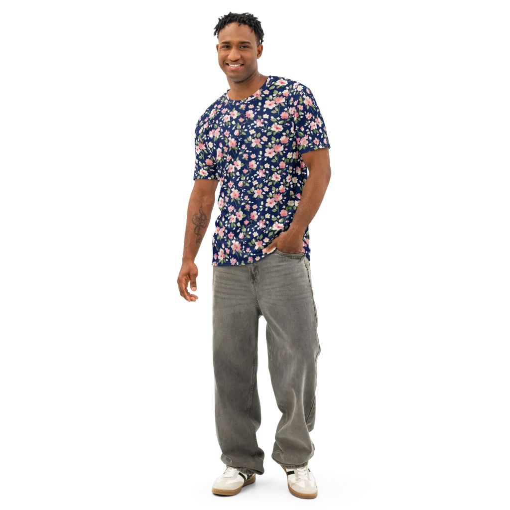 Midnight Blossom on Men's Cotton Crew Neck T-Shirt — Front
