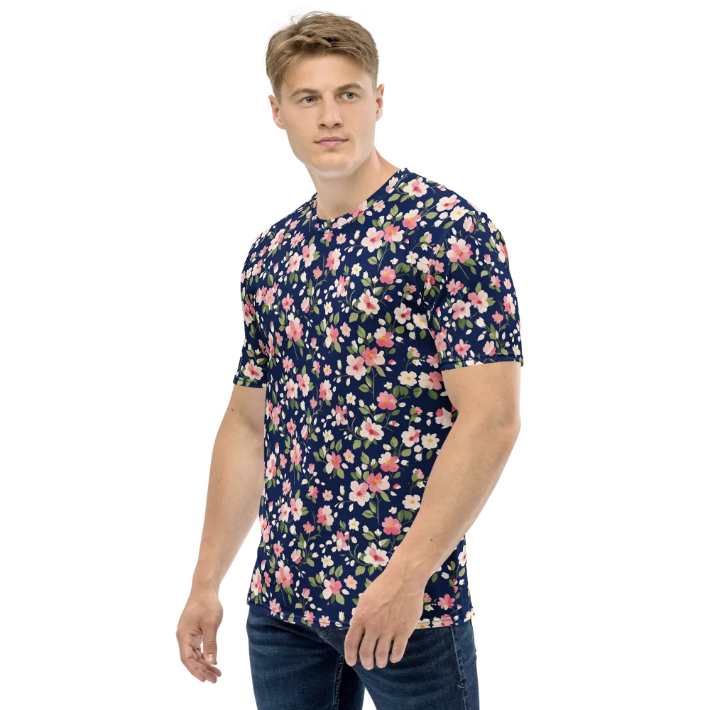 Midnight Blossom on Men's Crew Neck T-Shirt — Left