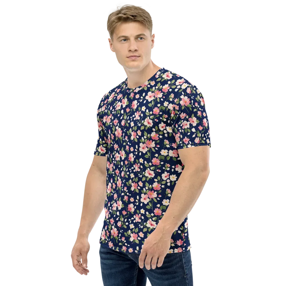 Midnight Blossom on Men's Crew Neck T-Shirt — Left
