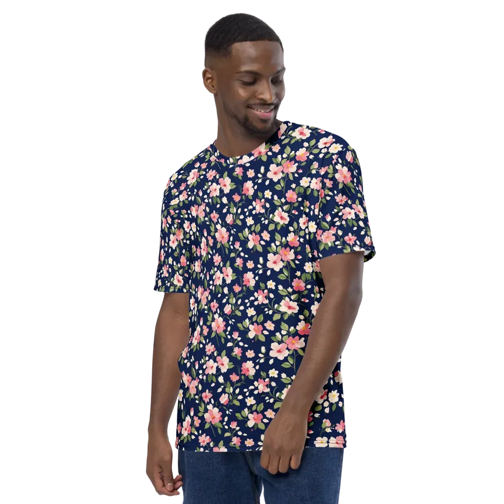 Midnight Blossom on Men's Crew Neck T-Shirt — Left