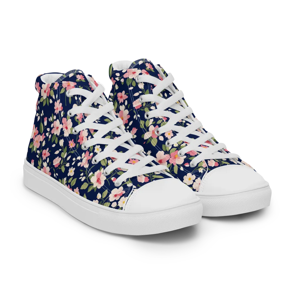 Midnight Blossom on Men's High Top Canvas Shoes — Right Front