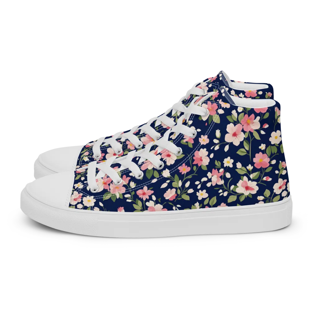 Midnight Blossom on Men's High Top Canvas Shoes — Left
