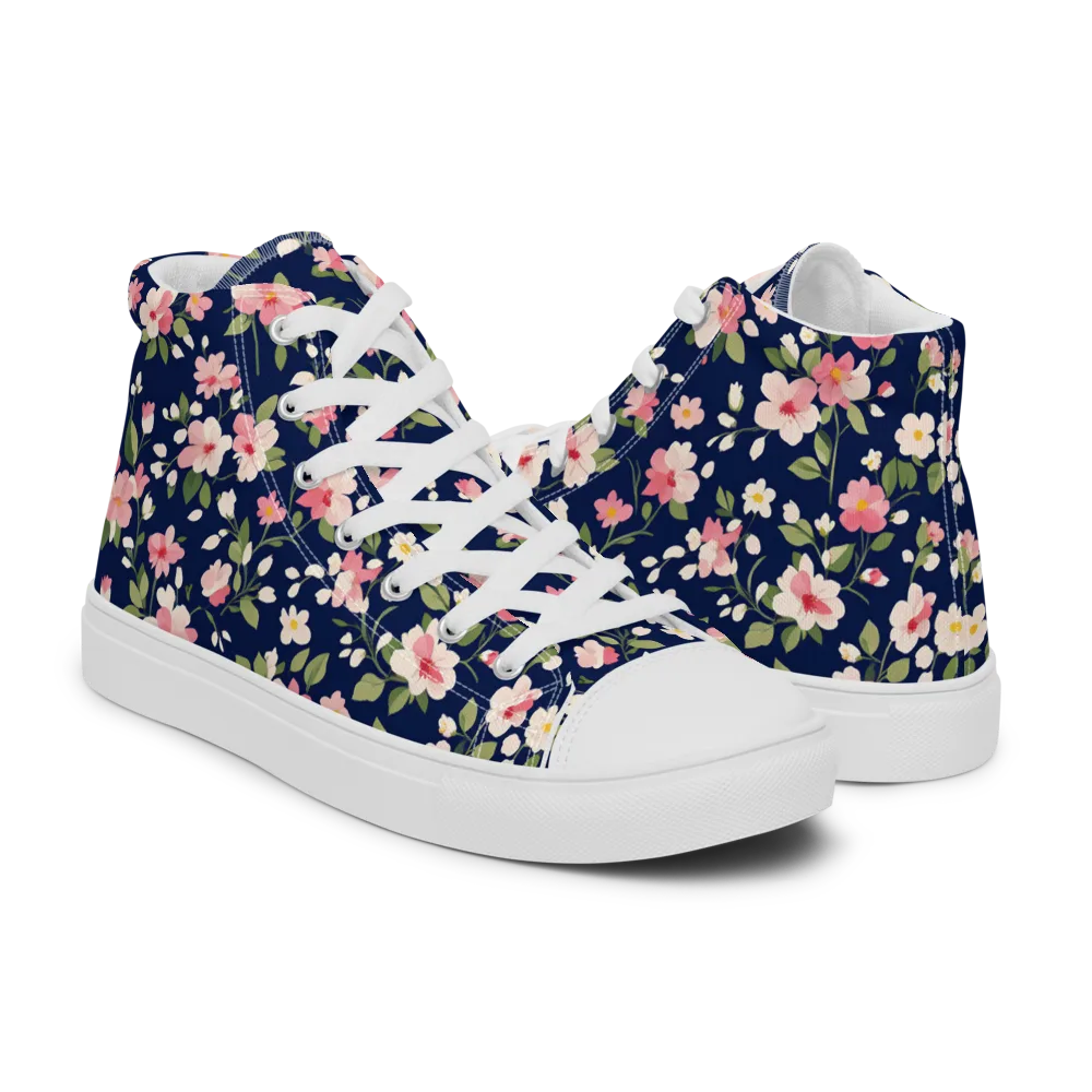Midnight Blossom on Men's High Top Canvas Shoes — Right