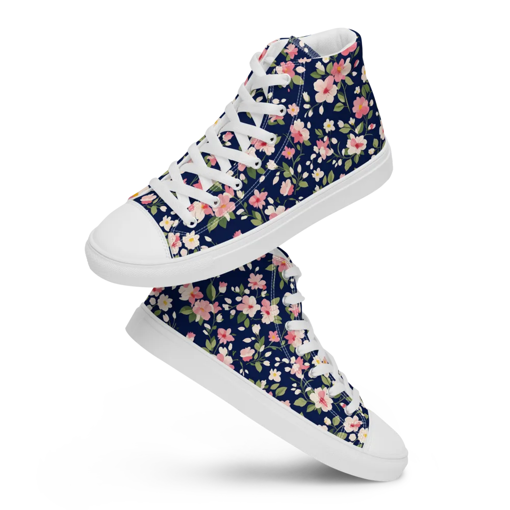 Midnight Blossom on Men's High Top Canvas Shoes — Front