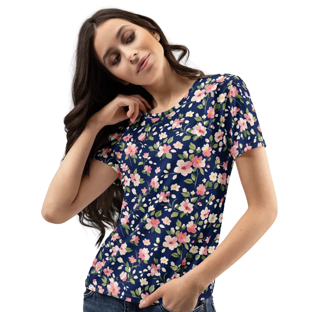 Midnight Blossom on Women's Crew Neck T-Shirt — Left Front