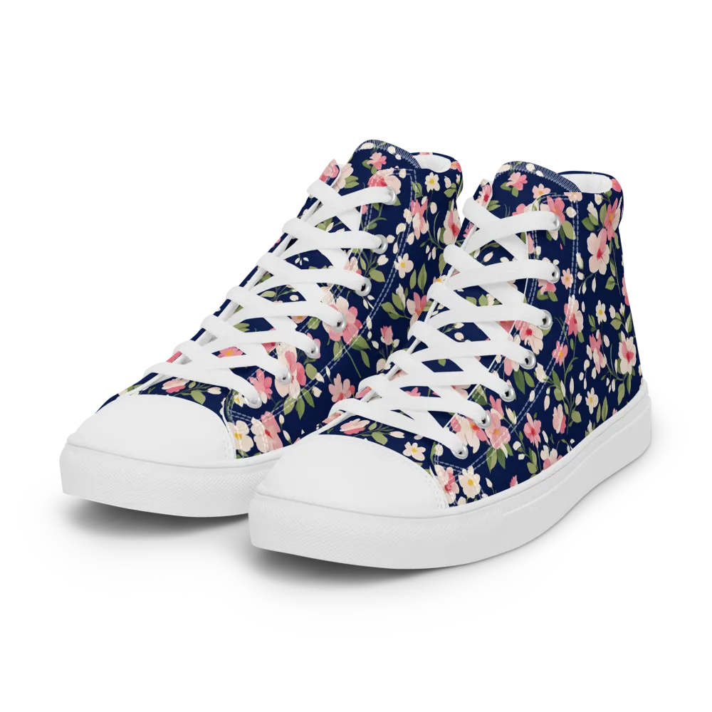 Midnight Blossom on Women's High Top Canvas Shoes — Left Front