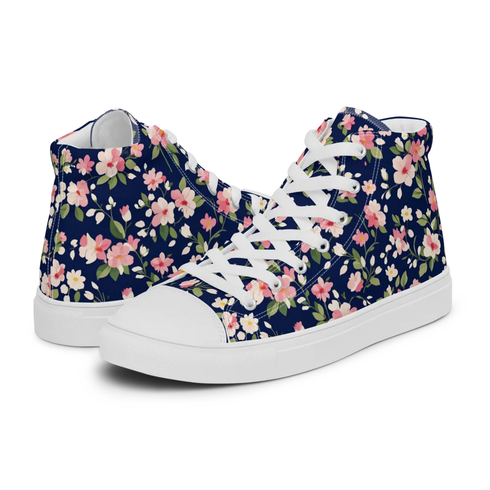 Midnight Blossom on Women's High Top Canvas Shoes — Left