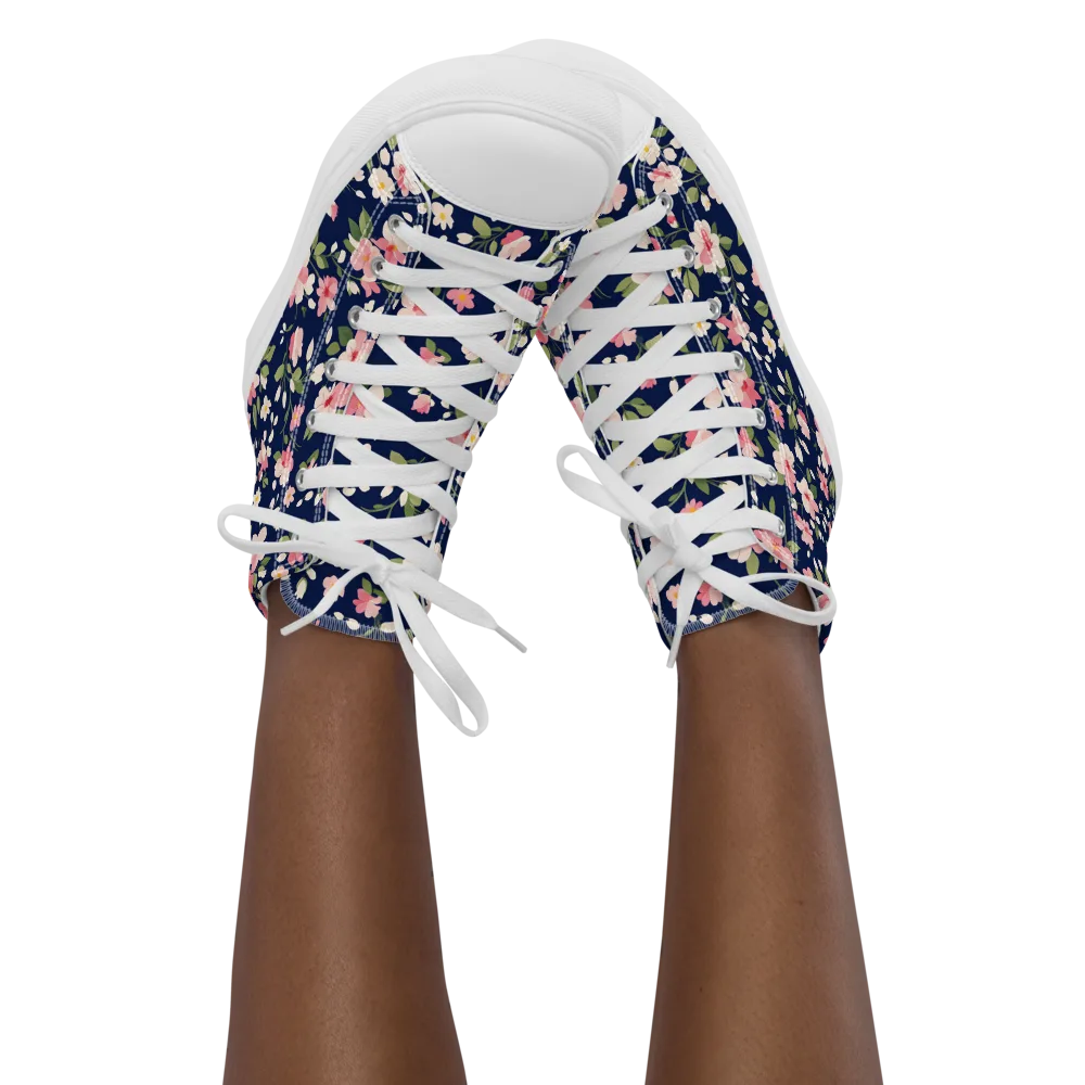 Midnight Blossom on Women's High Top Canvas Shoes — Front