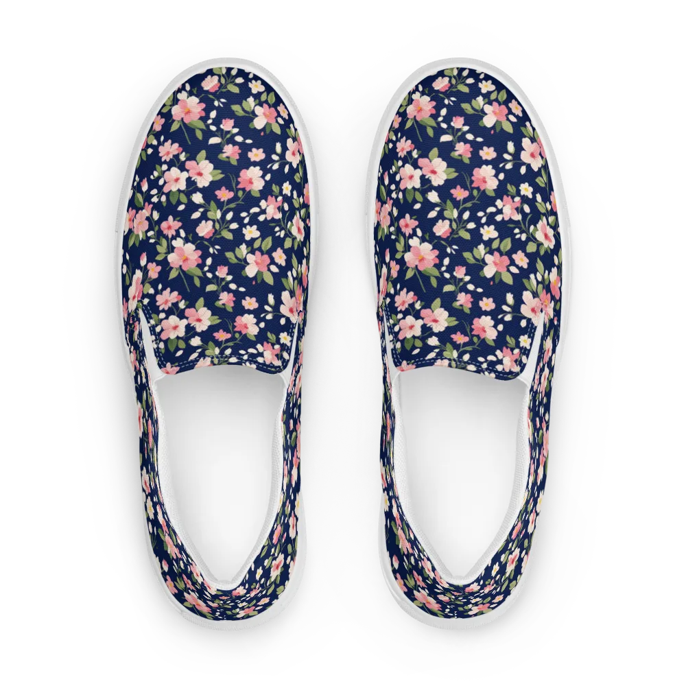 Midnight Blossom on Men's Slip-On Canvas Shoes — Front