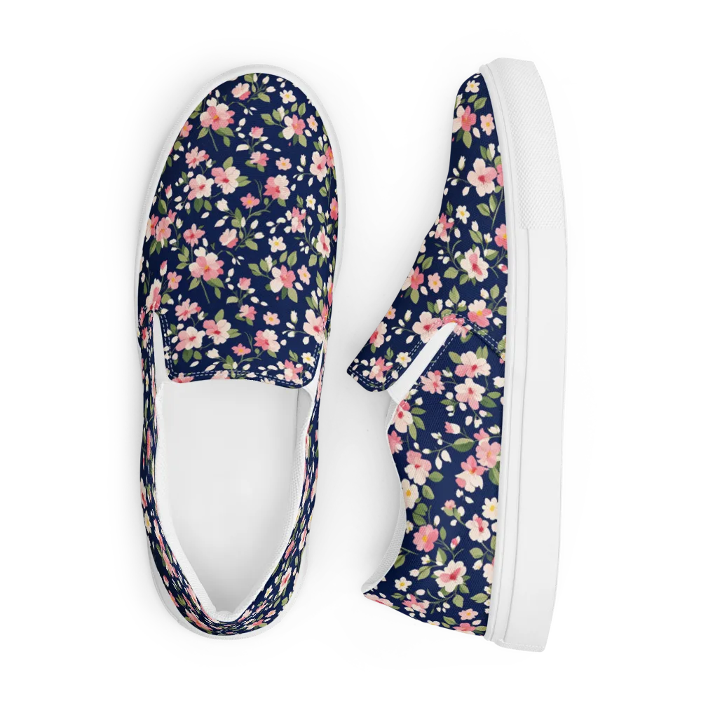 Midnight Blossom on Men's Slip-On Canvas Shoes — Front