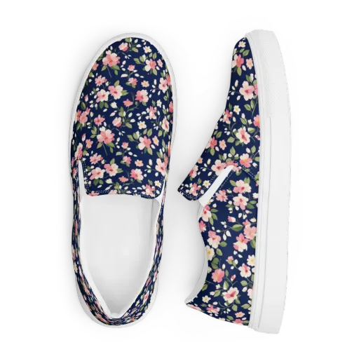 Midnight Blossom on a Men's Slip-On Canvas Shoes