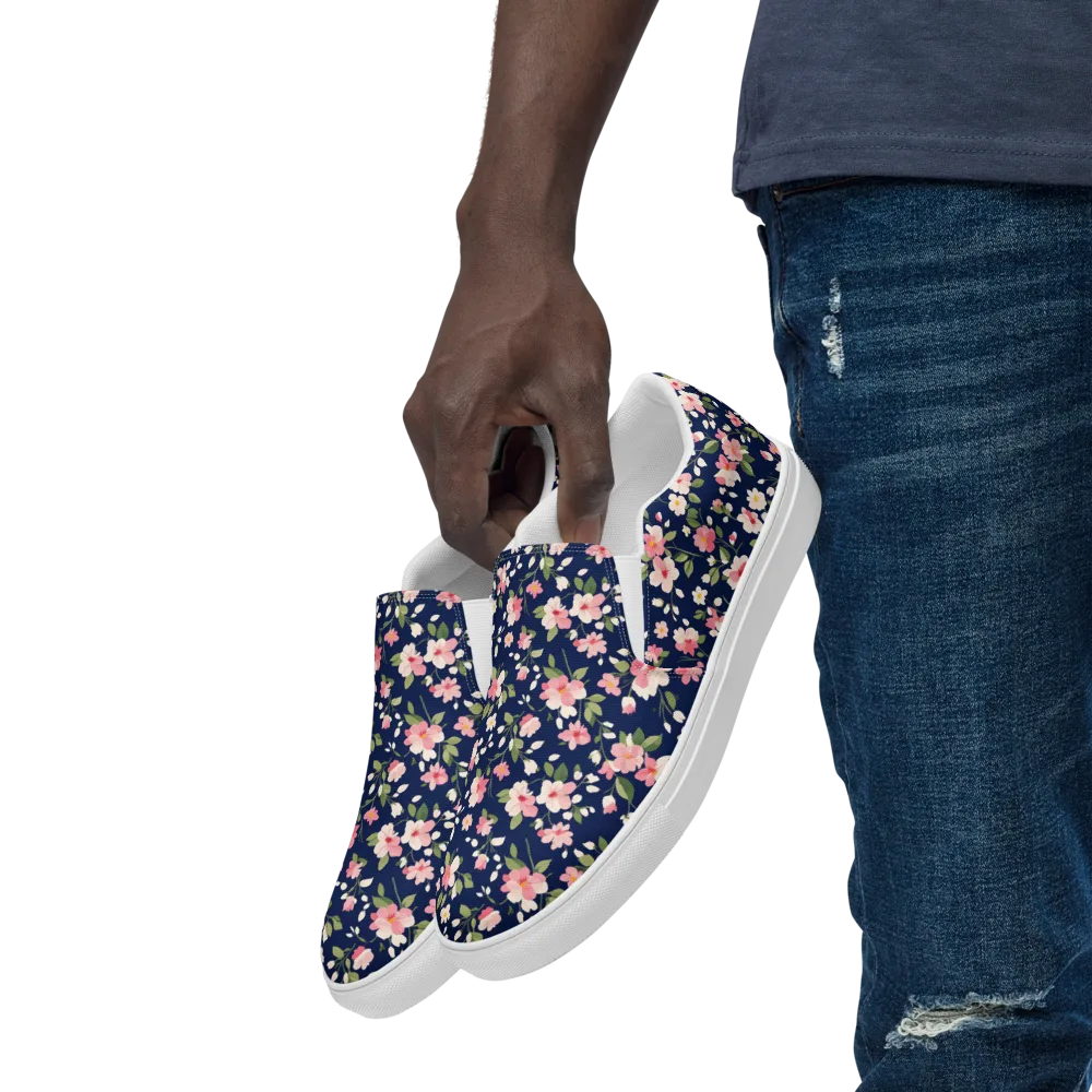 Midnight Blossom on Men's Slip-On Canvas Shoes — Left Front