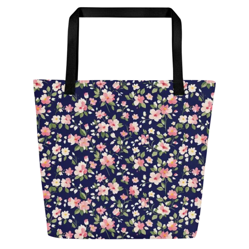Midnight Blossom on a Large Tote Bag W/ Pocket