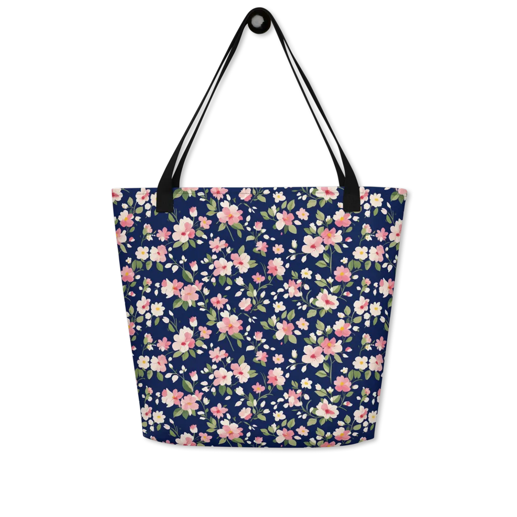 Midnight Blossom on Large Tote Bag W/ Pocket — Front