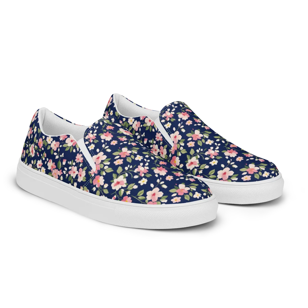 Midnight Blossom on Women's Slip-On Canvas Shoes — Right Front