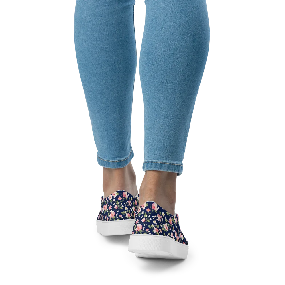 Midnight Blossom on Women's Slip-On Canvas Shoes — Back
