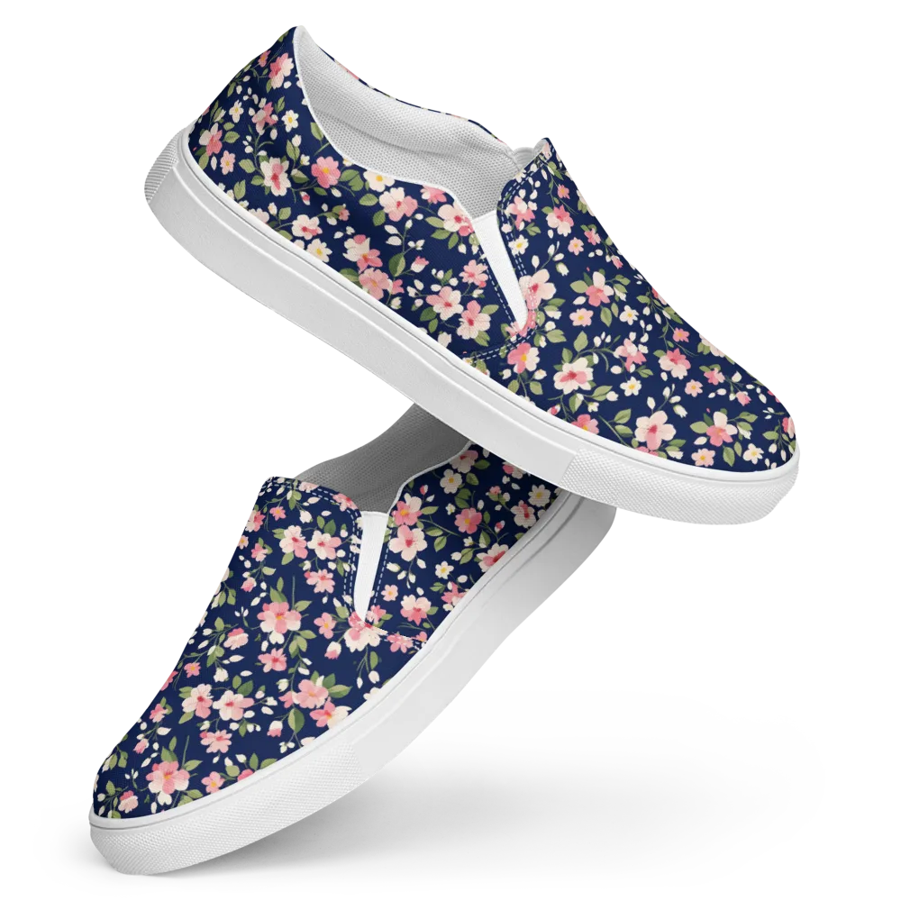 Midnight Blossom on Women's Slip-On Canvas Shoes — Front