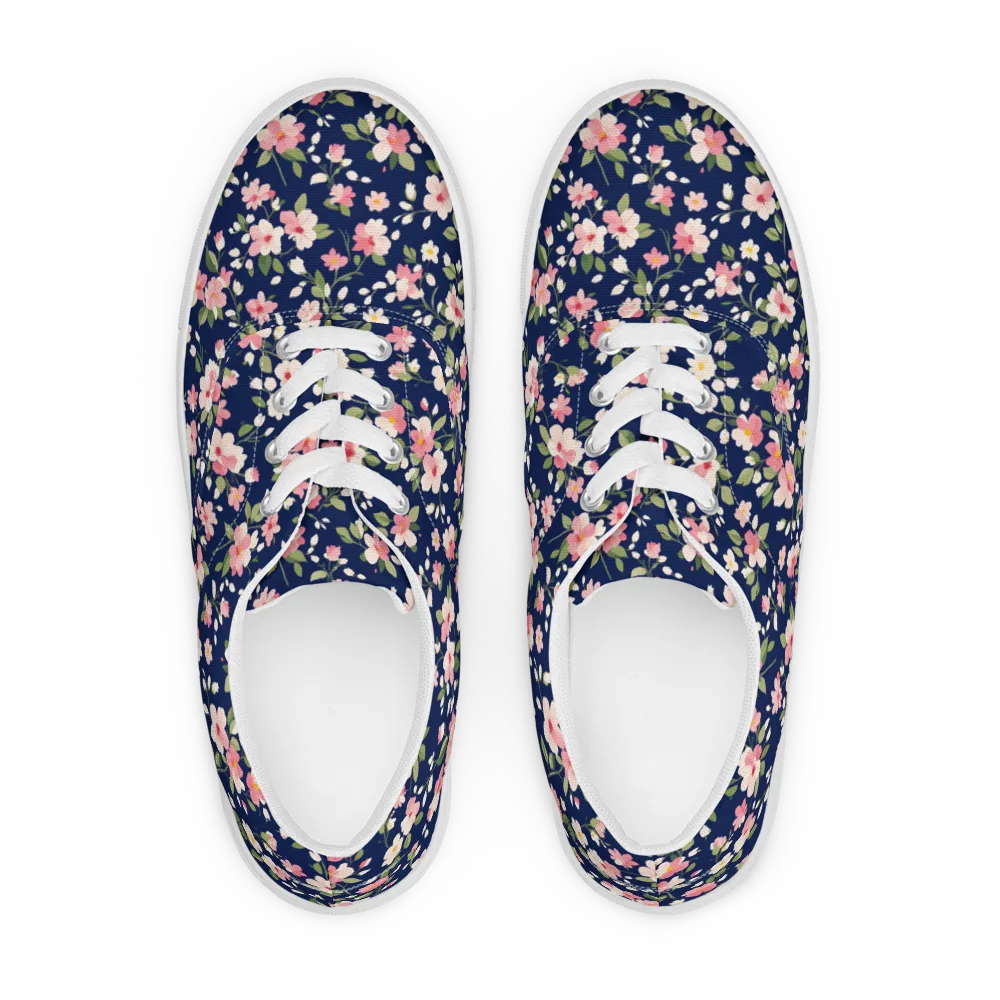 Midnight Blossom on Men's Lace-Up Canvas Shoes — Front