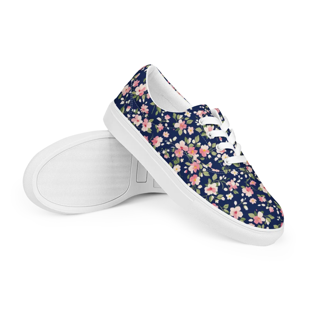 Midnight Blossom on Men's Lace-Up Canvas Shoes — Right Front