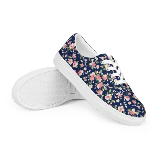 Midnight Blossom on a Men's Lace-Up Canvas Shoes