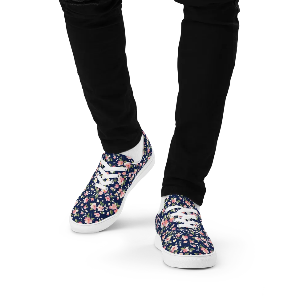 Midnight Blossom on Men's Lace-Up Canvas Shoes — Front