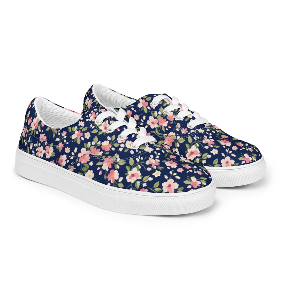 Midnight Blossom on Men's Lace-Up Canvas Shoes — Right Front