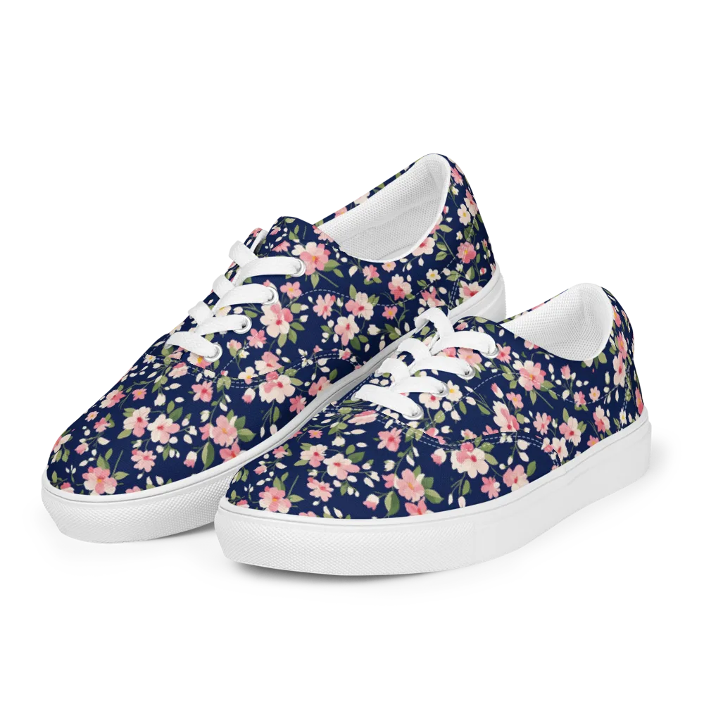 Midnight Blossom on Men's Lace-Up Canvas Shoes — Left Front