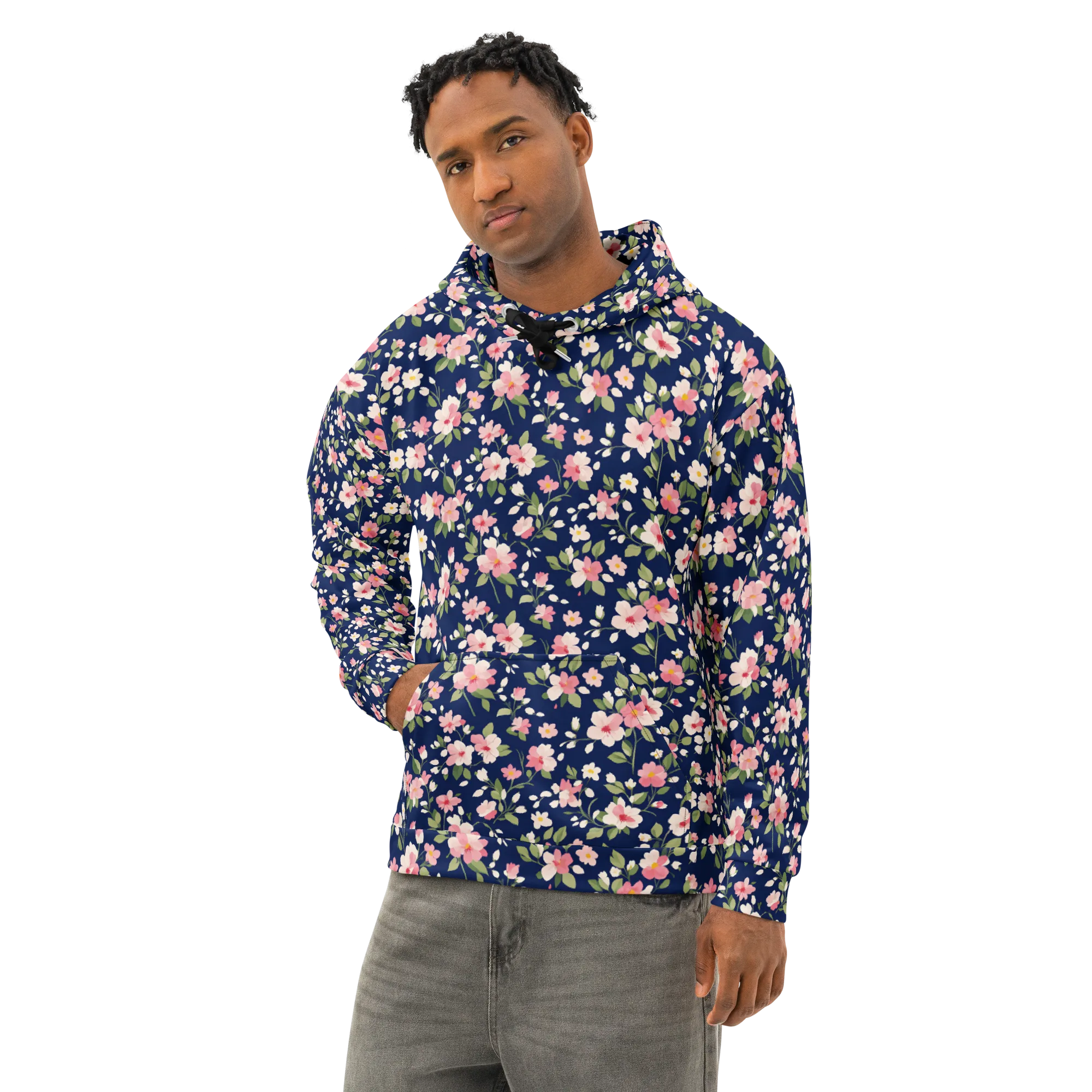 Midnight Blossom on Cotton Hoodie — Left Front
