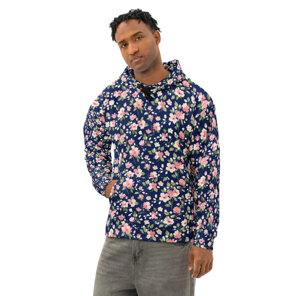 Midnight Blossom on Cotton Hoodie — Left Front