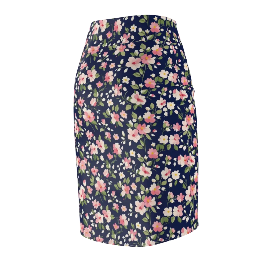 Midnight Blossom on Pencil Skirt — Back Side