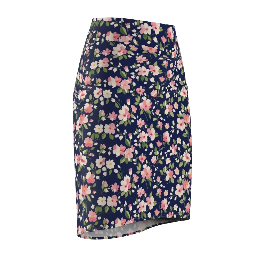 Midnight Blossom on Pencil Skirt — Front Side