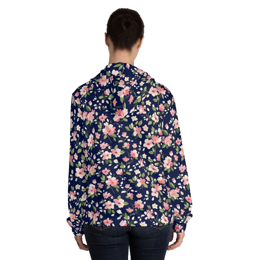 Midnight Blossom on Women's Full-Zip Hoodie — Back On Person