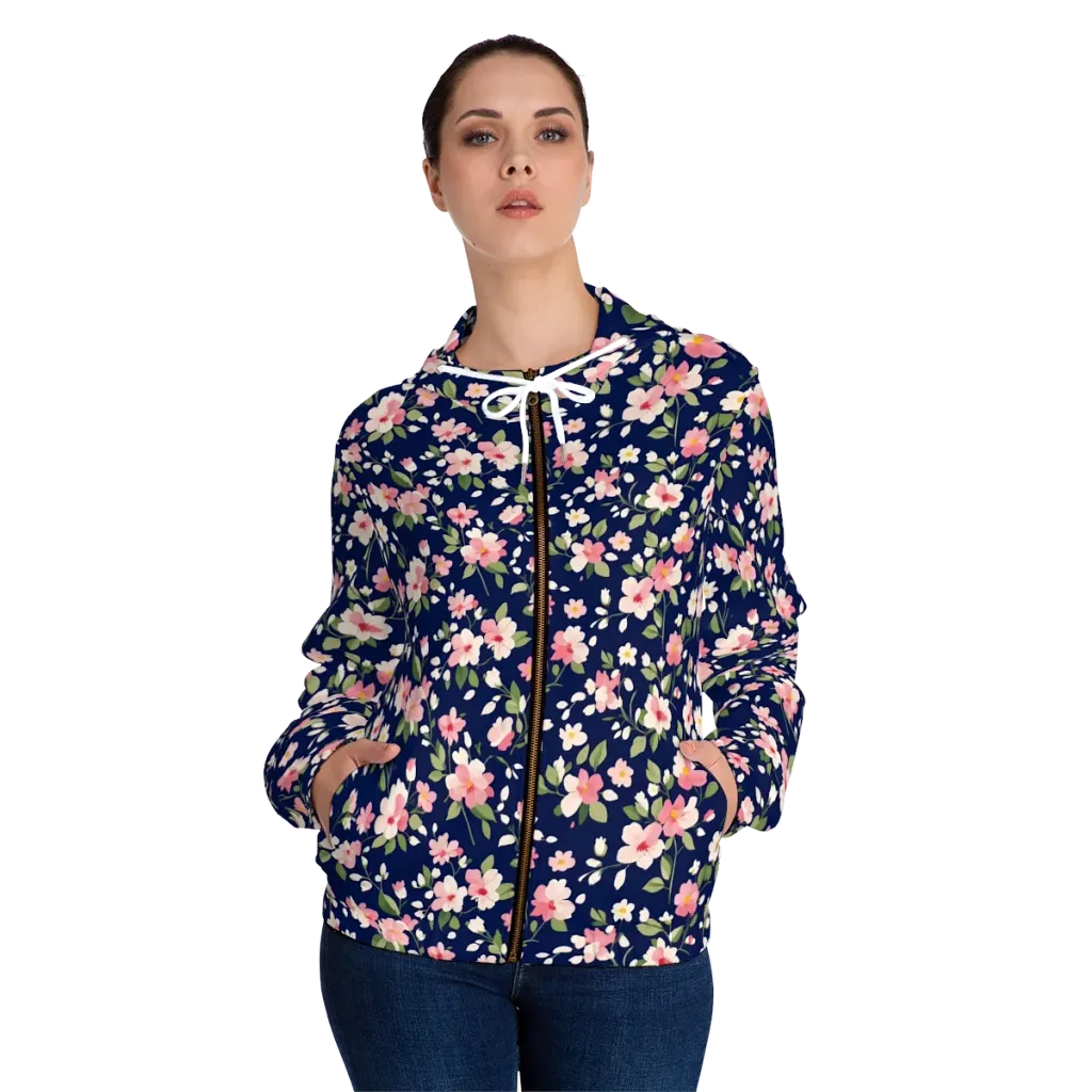 Midnight Blossom on Women's Full-Zip Hoodie — Front On Person