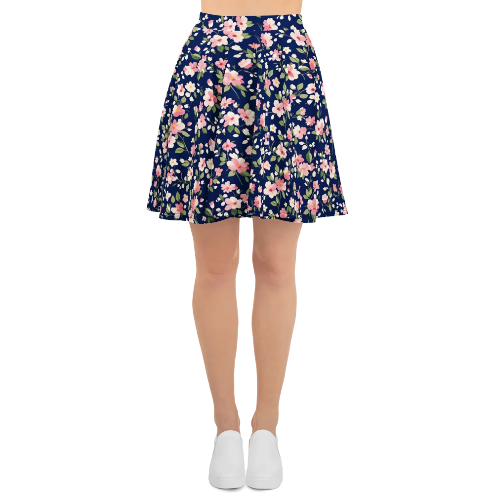 Midnight Blossom on Skater Skirt — Front