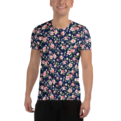 Midnight Blossom on a Men's Athletic T-Shirt