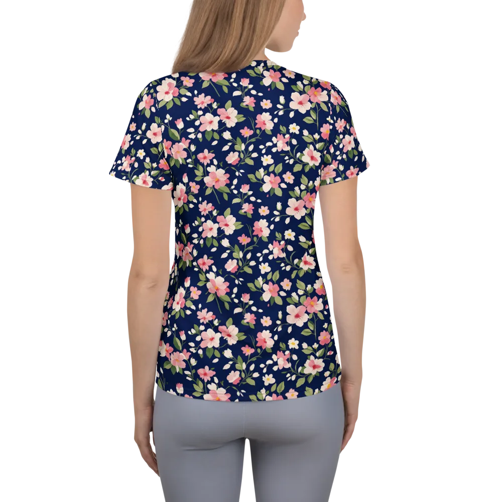Midnight Blossom on Women's Athletic T-Shirt — Back