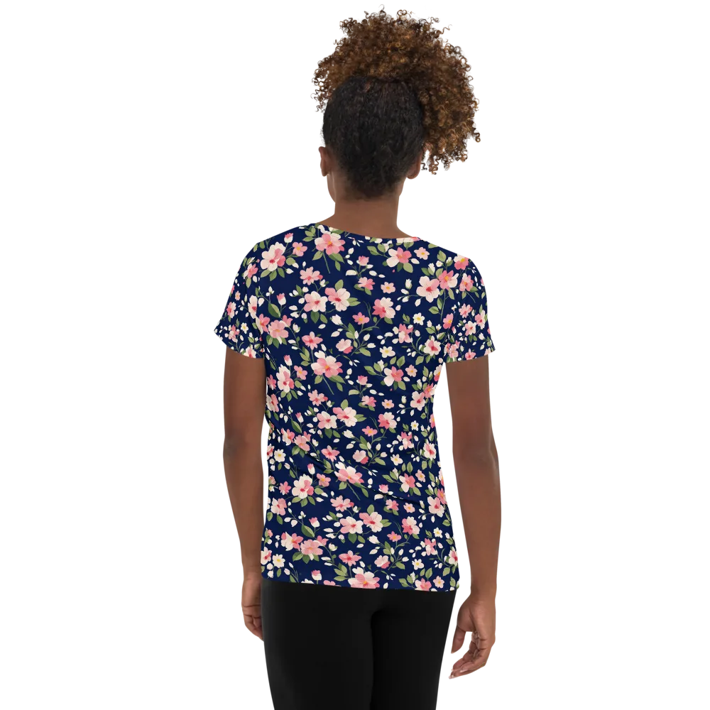 Midnight Blossom on Women's Athletic T-Shirt — Back