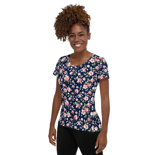 Midnight Blossom on a Women's Athletic T-Shirt