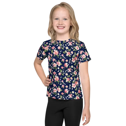 Midnight Blossom on a Kids Crew Neck T-Shirt