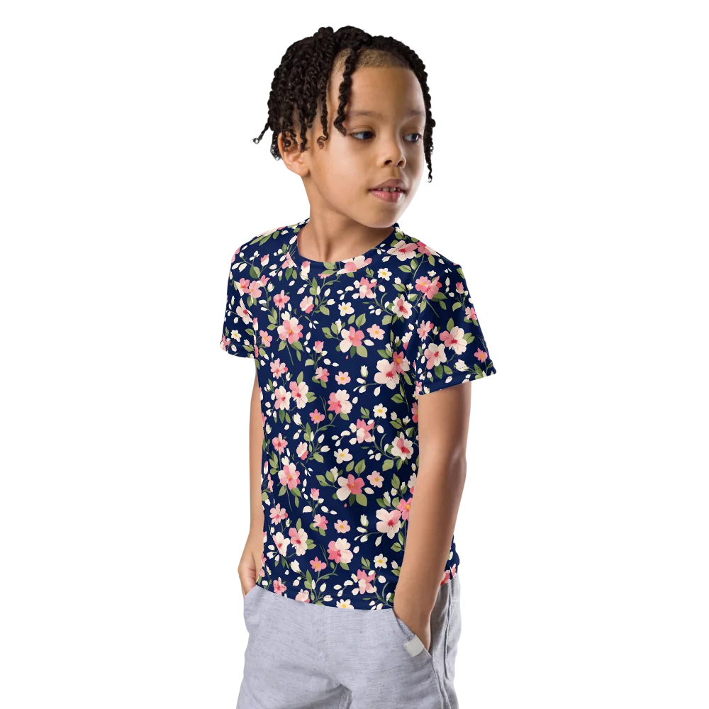 Midnight Blossom on Kids Crew Neck T-Shirt — Left Front