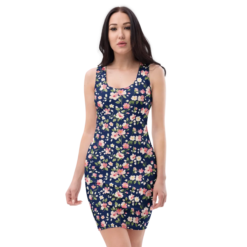 Midnight Blossom on Bodycon Dress — Front