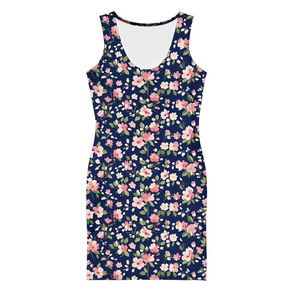 Midnight Blossom on Bodycon Dress — Front