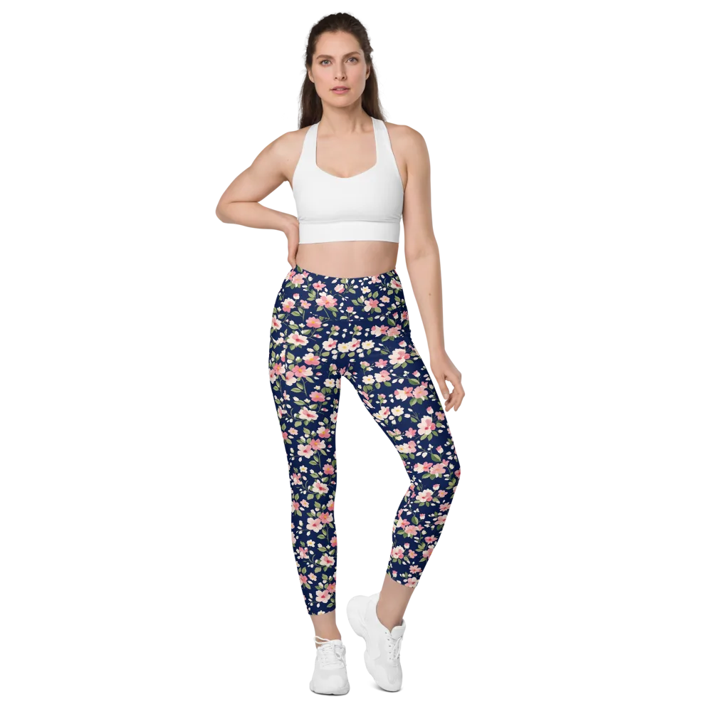 Midnight Blossom on Leggings with Pockets — Front